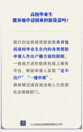 【人社日课】高校毕业生能异地申请创业担保贷款吗？